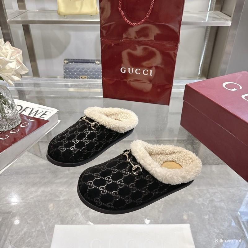 Gucci 2025/SS Autumn Winter New Suede Leather Horsebit Women's Wool Loafers - LY00260