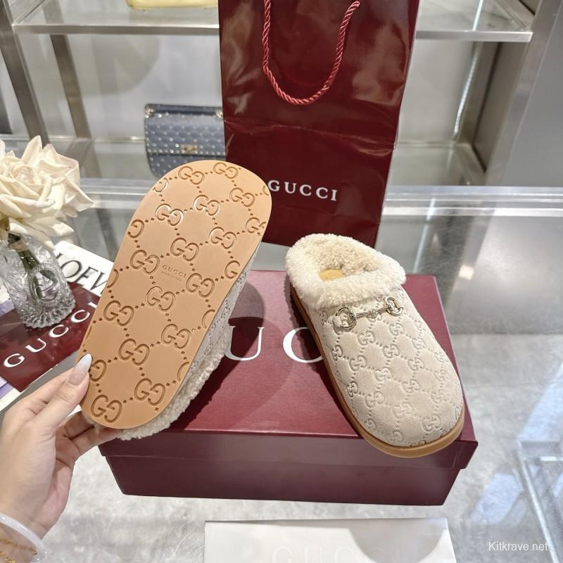 Gucci 2022/SS Women's Suede Leather Horsebit Wool Loafers - LY00260