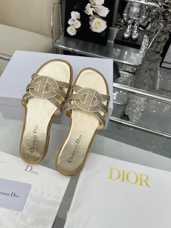Dior D-Lane Sandals Hollow-out Monogram Flat Slides - LY00220/LY00260