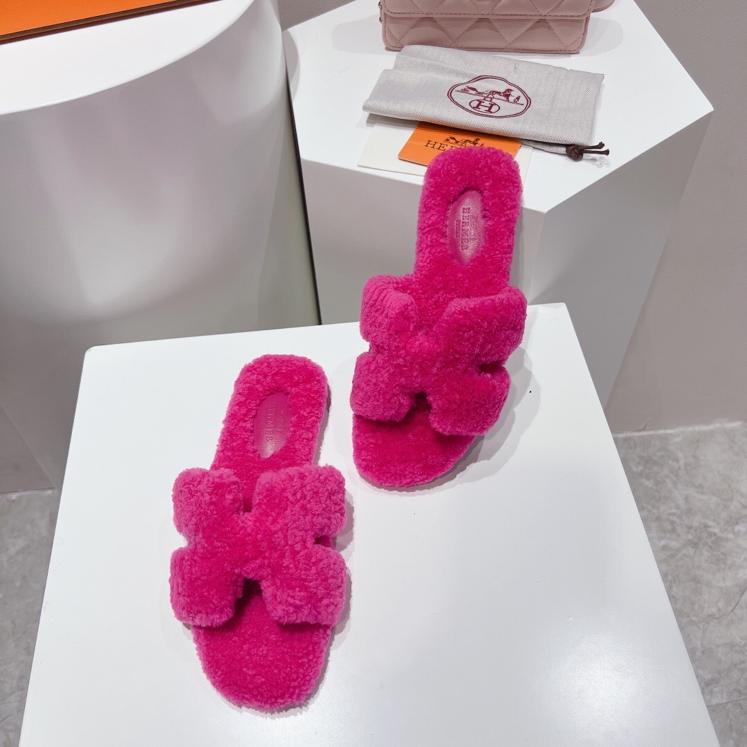 H Teddy Wool H Slippers Flat Sole Winter Edition - LY00240