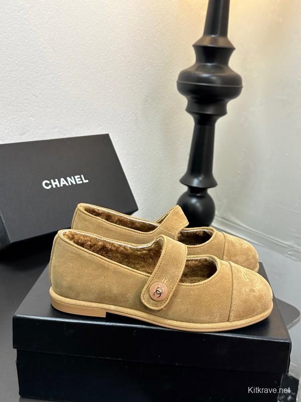 Chanel 2025 SS New French Style Mary Jane Flat Shoes with Fur - KFY00300