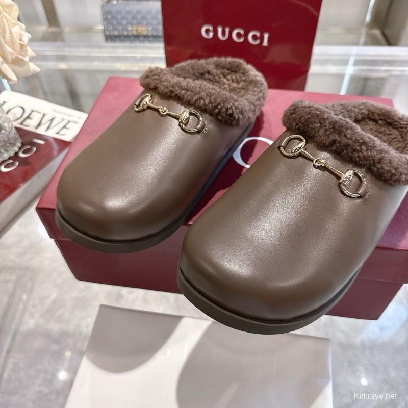 Gucci 2025 SS Autumn Winter New Suede Leather Horsebit Detail Women's Wool Loafers - LY00260