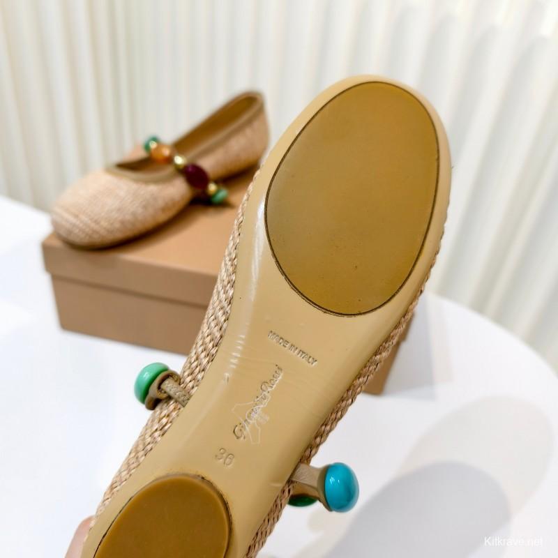 Gianvito Rossi Bohemian Style Turquoise Flat Ballet Shoes - LY00320