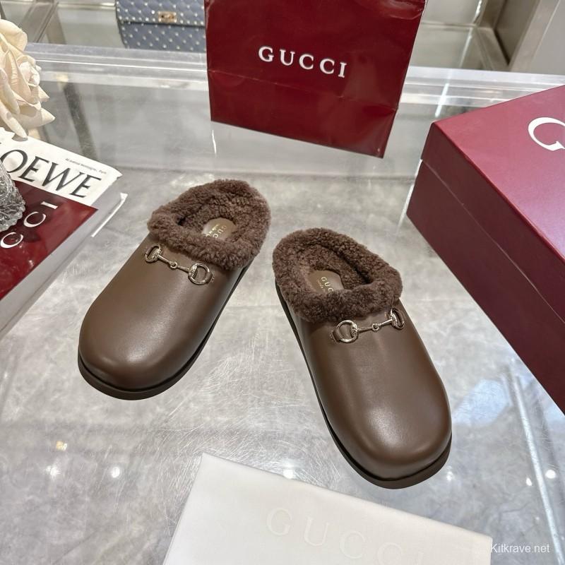 Gucci 2025 SS Autumn Winter New Suede Leather Horsebit Detail Women's Wool Loafers - LY00260