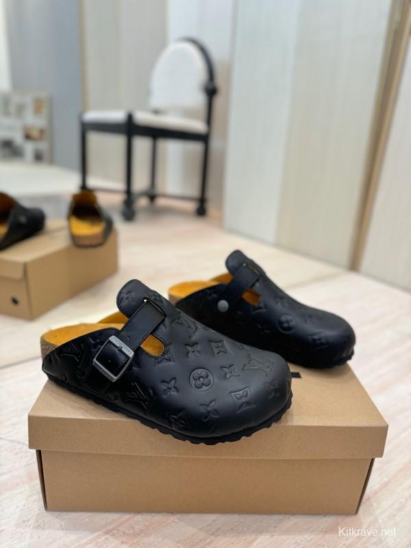 Louis Vuitton Louis Vuitton × BIRKENSTOCK Collaboration Boston Closed-Toe Soft Sole Mule Slippers - KFY00300