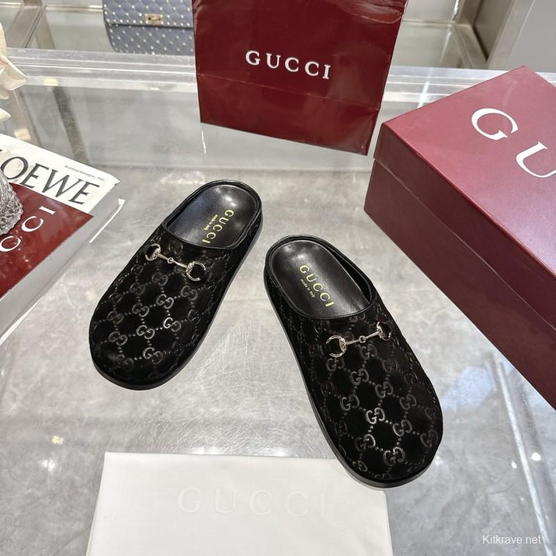 Gucci Camel Suede GG Embossed Horsebit Mule Sandals - LY00240