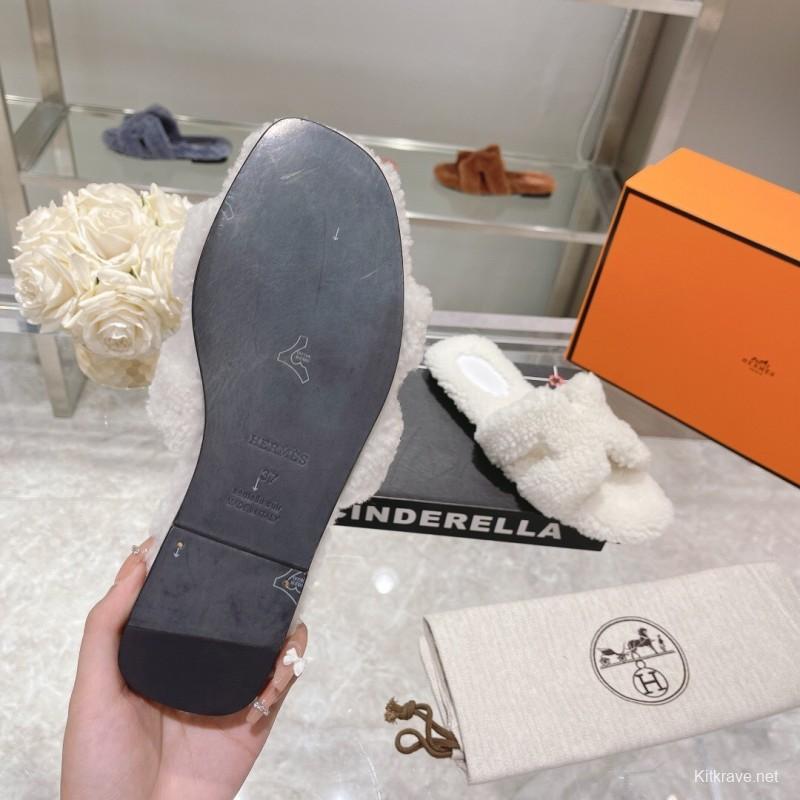 H Teddy Wool H Slippers Flat Sole - LY00240