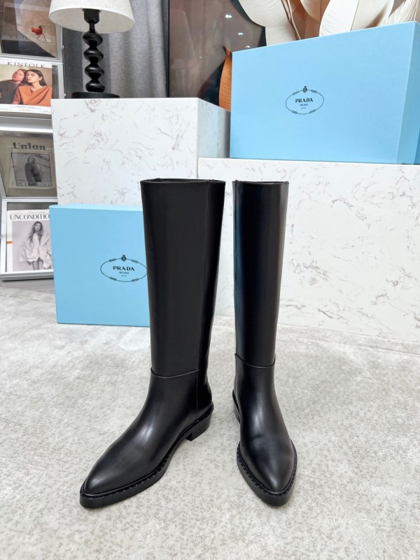 Prada Classic Triangle Logo Pointed Toe Boots - LY00400
