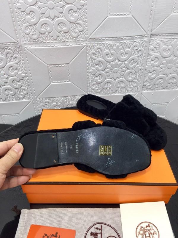 H Teddie Wool H Slippers Flat Sole Fur Slides - LY00240