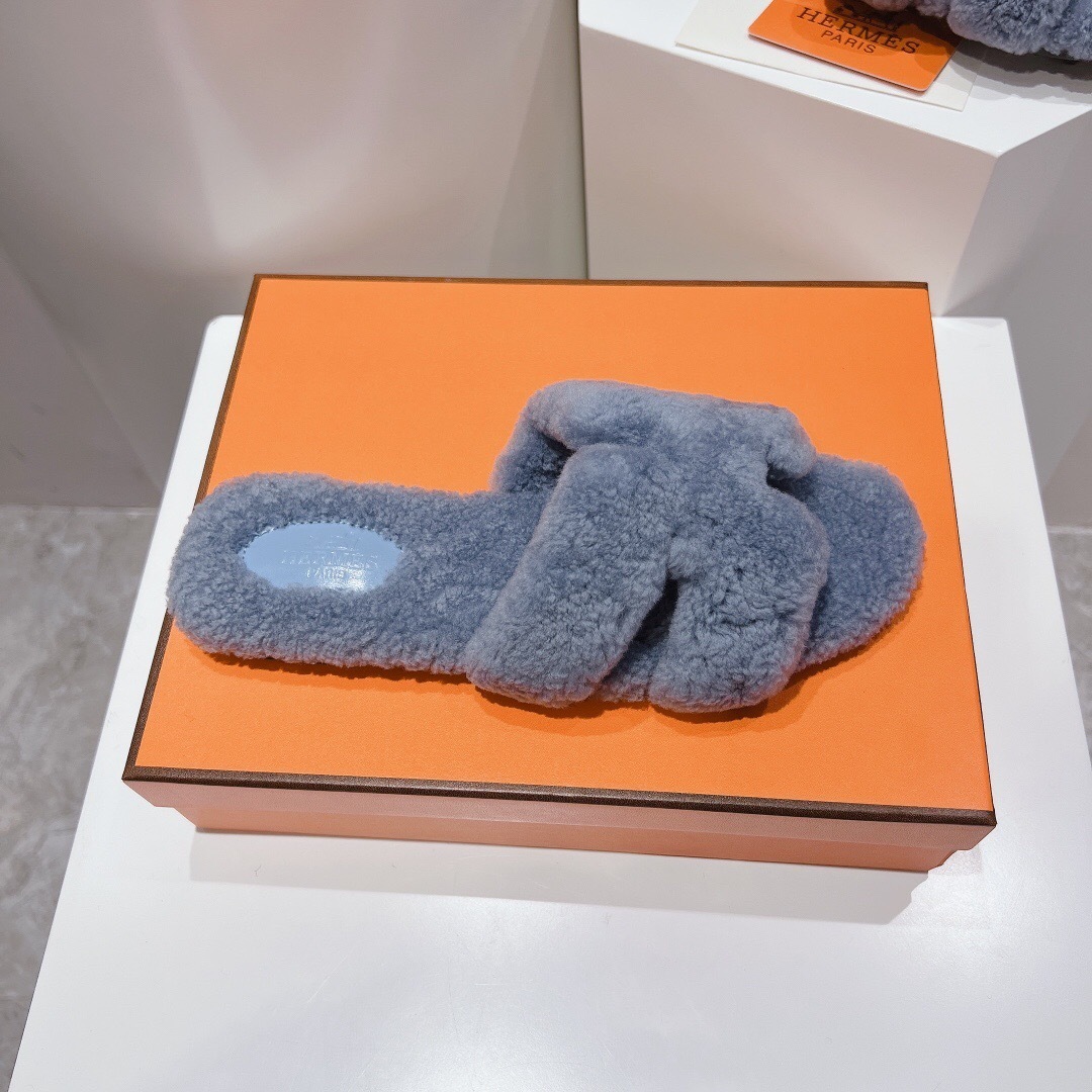 H Teddy Wool H Slippers Flat Sole Winter Edition - LY00240