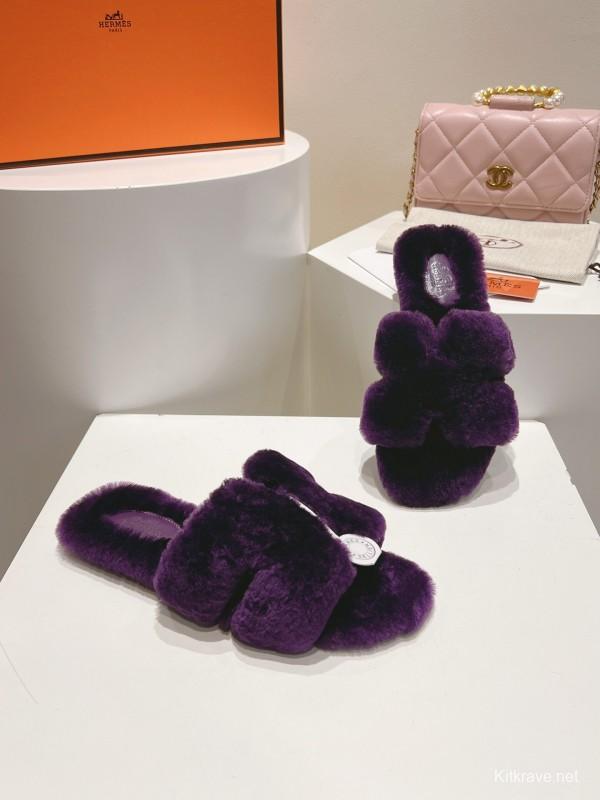 Hermès Autumn Winter Flat Fur Slippers - LY00240