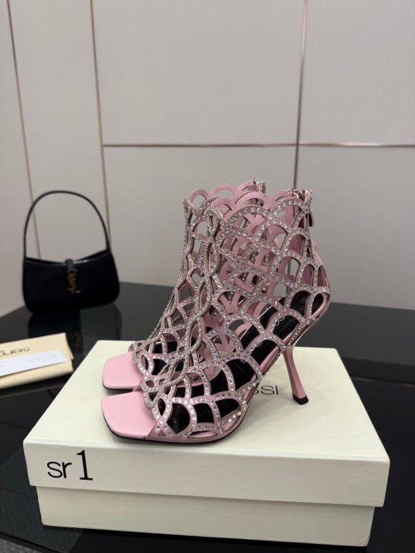 Sergio Rossi Mermaid Sandals 2025 SS Collection Elegant Fishnet High Heels - KFY00470