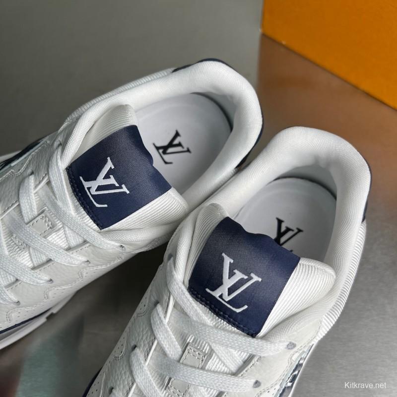 Lv Classic Leather Round Toe Lace-Up Low Top Casual Shoes - YC