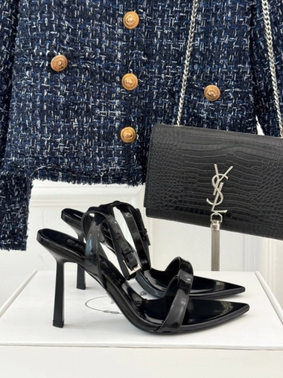 Prada 2025 SS Triangular Buckle Pointed Toe High Heel Sandals - KFY00280