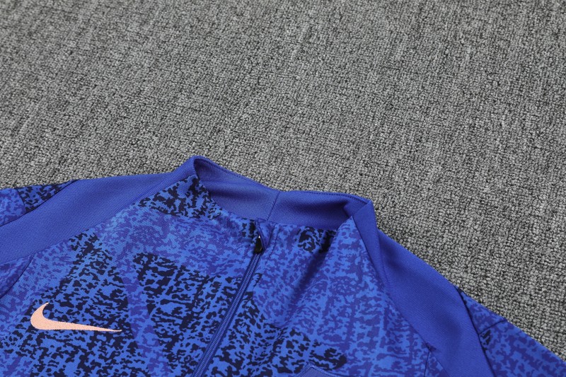 2025 France Royal Blue with Textured Pattern Half Zipper Jacket Tracksuit +Long Pants