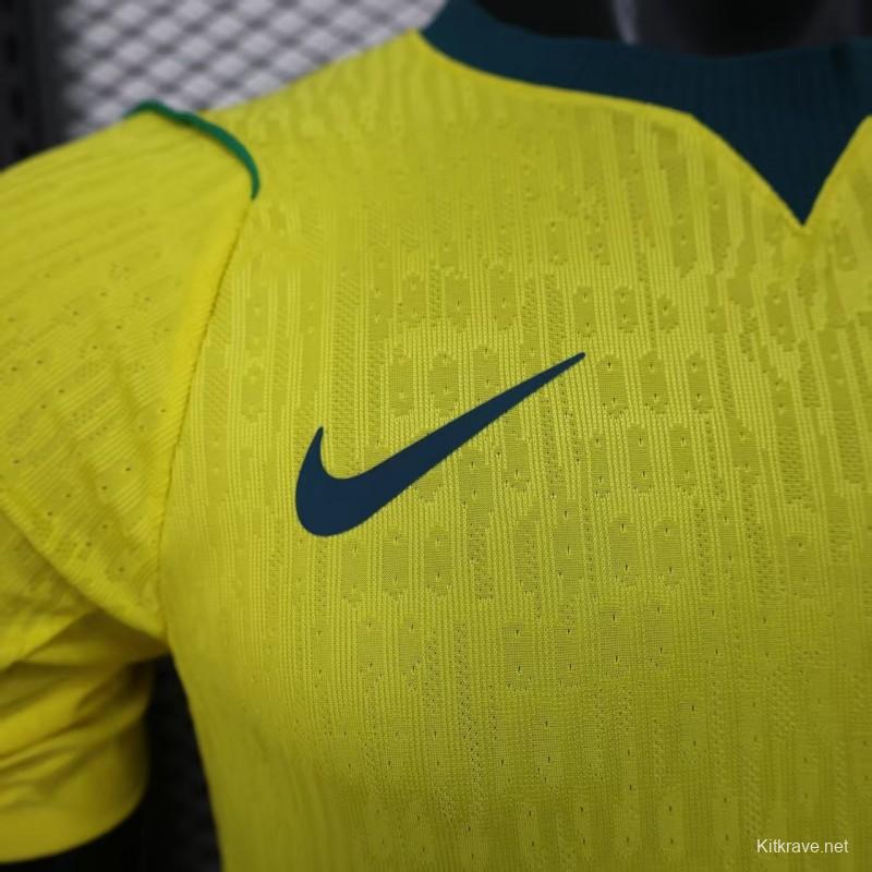 Player Version 2026 Brazil Home Yellow with Vertical Stripe Pattern Jersey