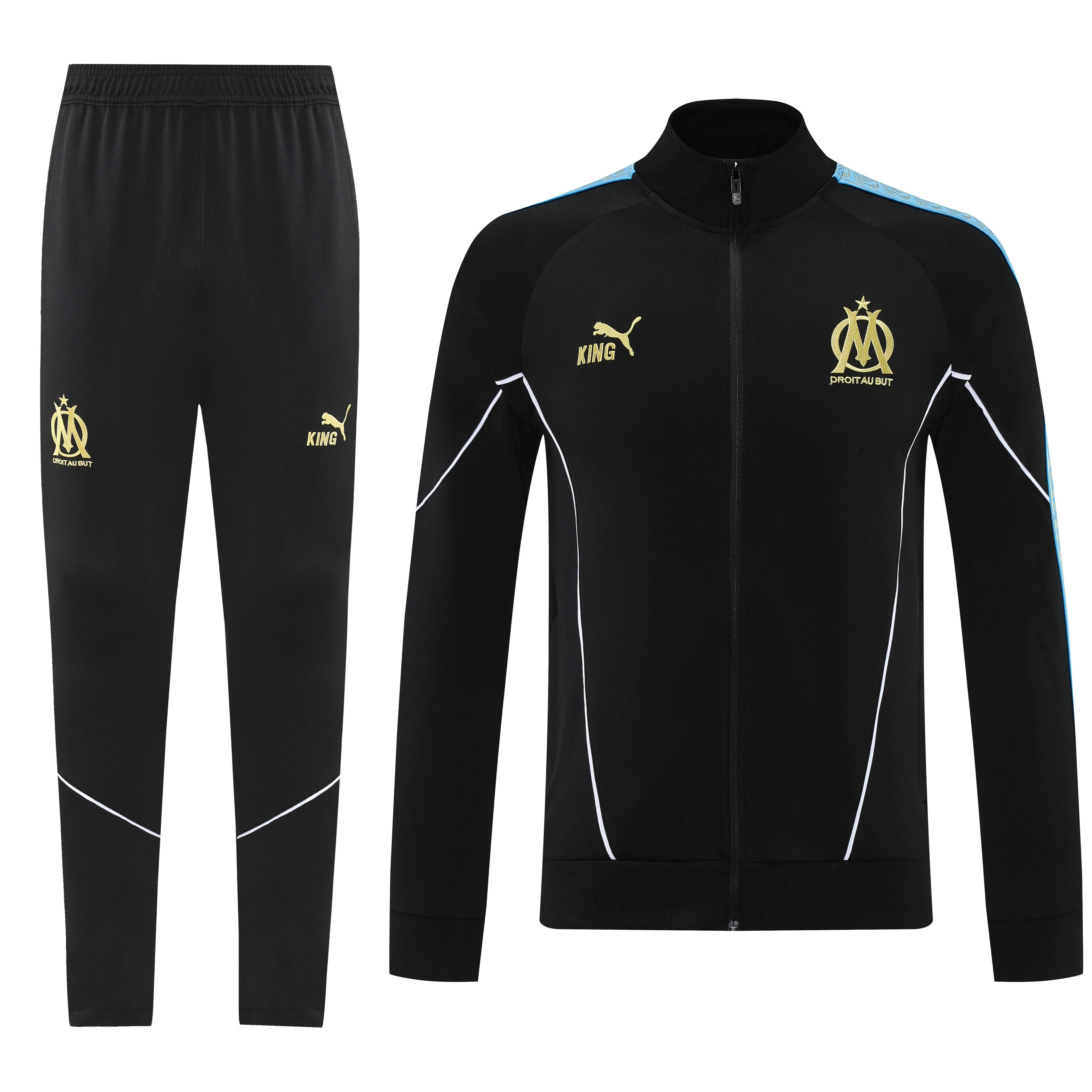 25/26 Olympique Marseille Black Full zipper Jacket Tracksuit+ long pants