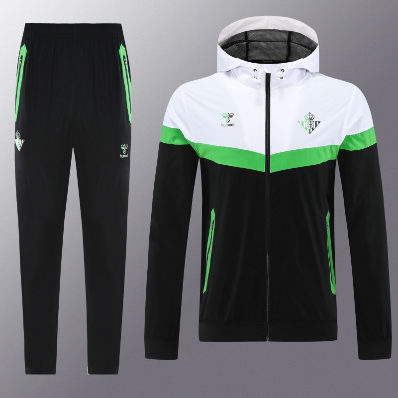 25/26 Real Betis White Black Green  Full zipper Jacket Tracksuit+ long pants