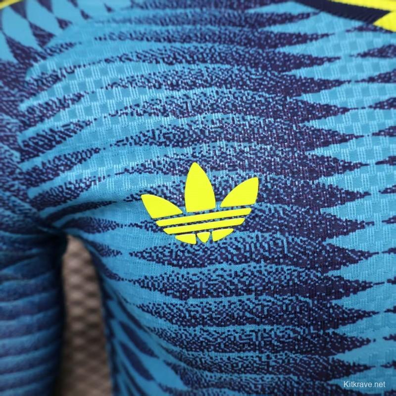 Player Version 2027 Colombia Away Blue with Wave Jacquard Pattern Long Sleeve Jersey