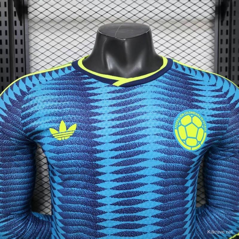 Player Version 2027 Colombia Away Blue with Wave Jacquard Pattern Long Sleeve Jersey