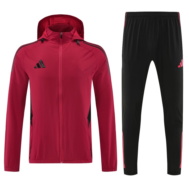 26/27 Adidas Red Full Zipper Hooded Jacket Tracksuit +Black Long Pants