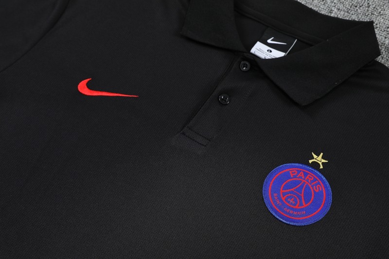 26/27  Paris Black Polo Training Shirt + Long Pants Tracksuit