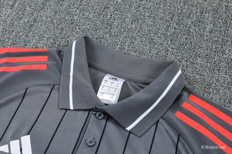 26/27  Bayern Munich Grey Stripes Polo Training Shirt + Long Pants Tracksuit