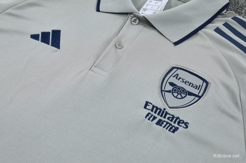 26/27   Arsenal Grey Polo Training Shirt + Long Pants Tracksuit