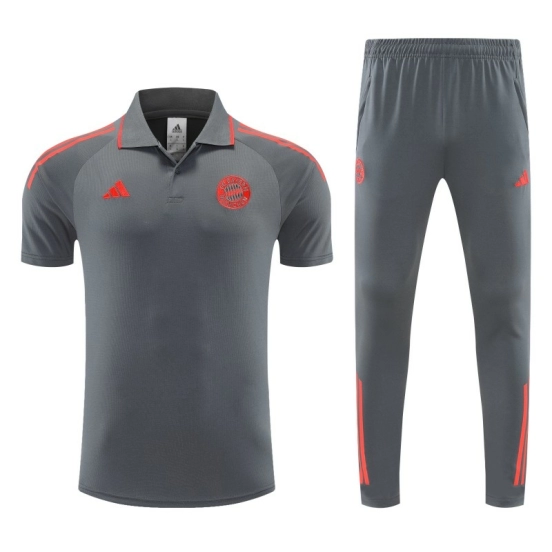 26/27 Bayern Munich  Grey  Polo Training Shirt + Long Pants Tracksuit