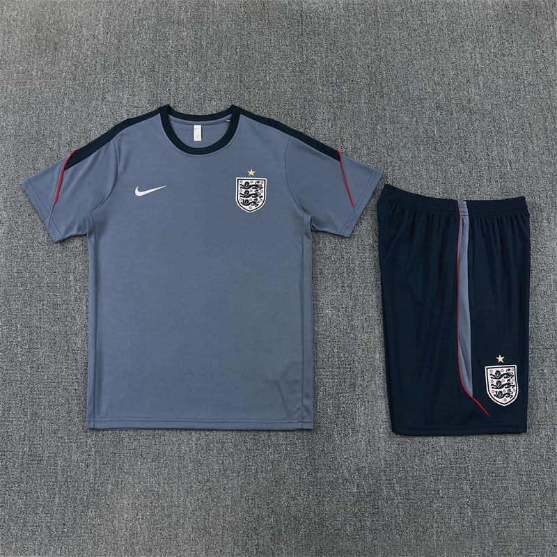 2026 England Grey Short Sleeve+ Navy Blue Soccer Shorts