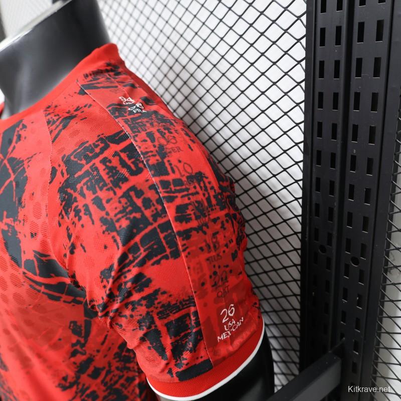 Player Version 2026 Canada National Team Red with Black Grunge Print Home Jersey