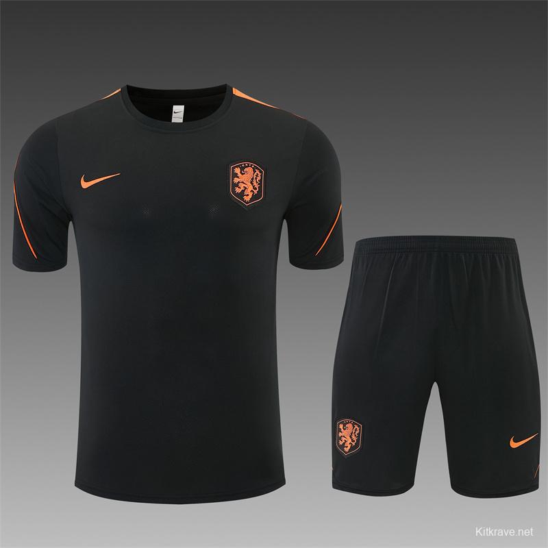 2026 Netherlands Black & Orange  Short Sleeve+Soccer Shorts