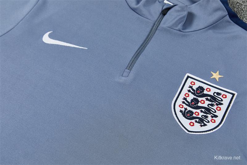 2026 England Grey Half Zipper Jacket Tracksuit + Navy  Blue Long Pants (Nike)