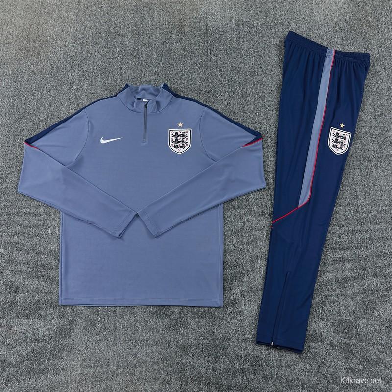 2026 England Grey Half Zipper Jacket Tracksuit + Navy  Blue Long Pants (Nike)
