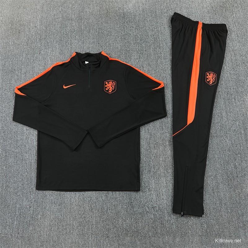 2026 Netherlands Black & Orange  Half Zipper Jacket Tracksuit + Long Pants