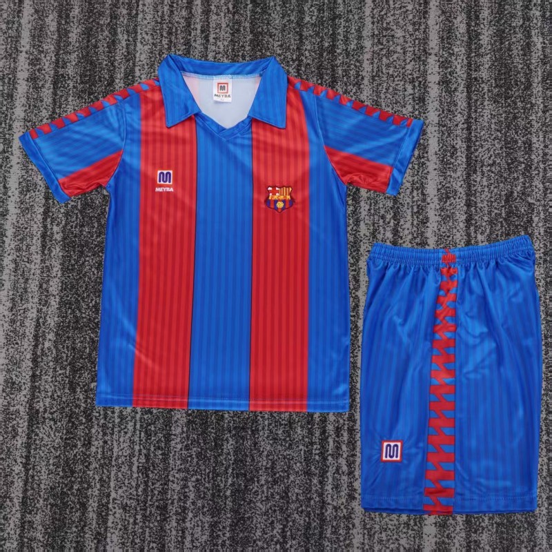 Retro 1989/92 Kids FC Barcelona Blue & Red Stripe Home Jersey