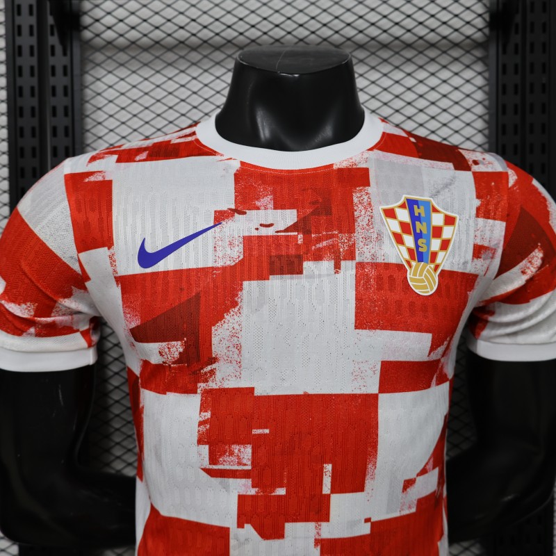 Player Version 2026 Croatia Home Red White with Checkerboard Pattern Jersey