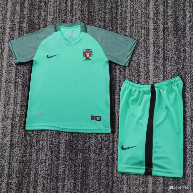 Retro Kids 2016 Portugal Away Green Jersey
