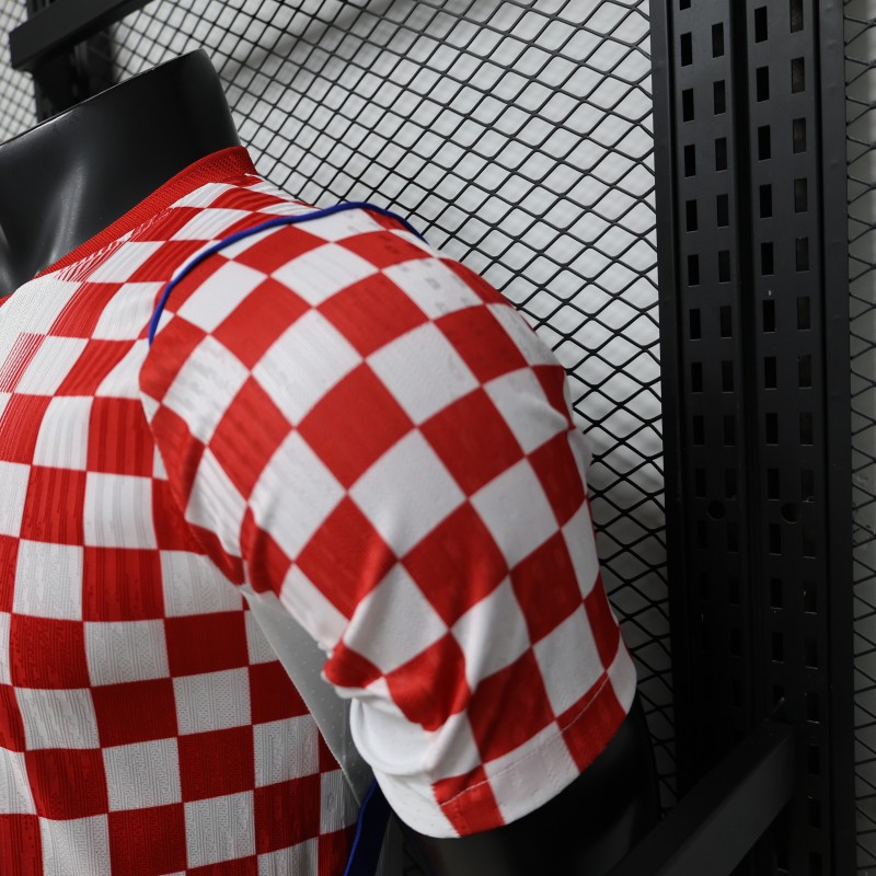Player Version 2026 Croatia Home White & Red with Gradient Checkerboard Pattern Jersey