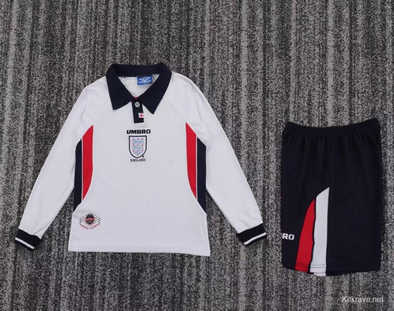 Retro Kids 1998 England Home Long Sleeve Jersey