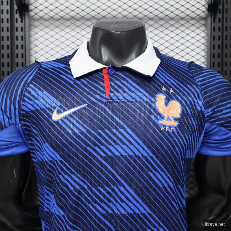 Player Version 2026 France Home Blue with Diagonal Brushstroke Stripe Polo Collar Jersey