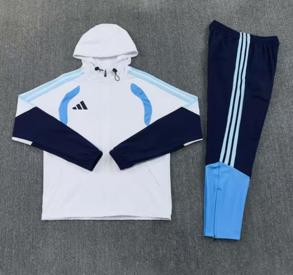 26/27 Adidas White&Navy Blue Full Zipper Hooded  Windbreaker  Jacket Tracksuit + Long Pants