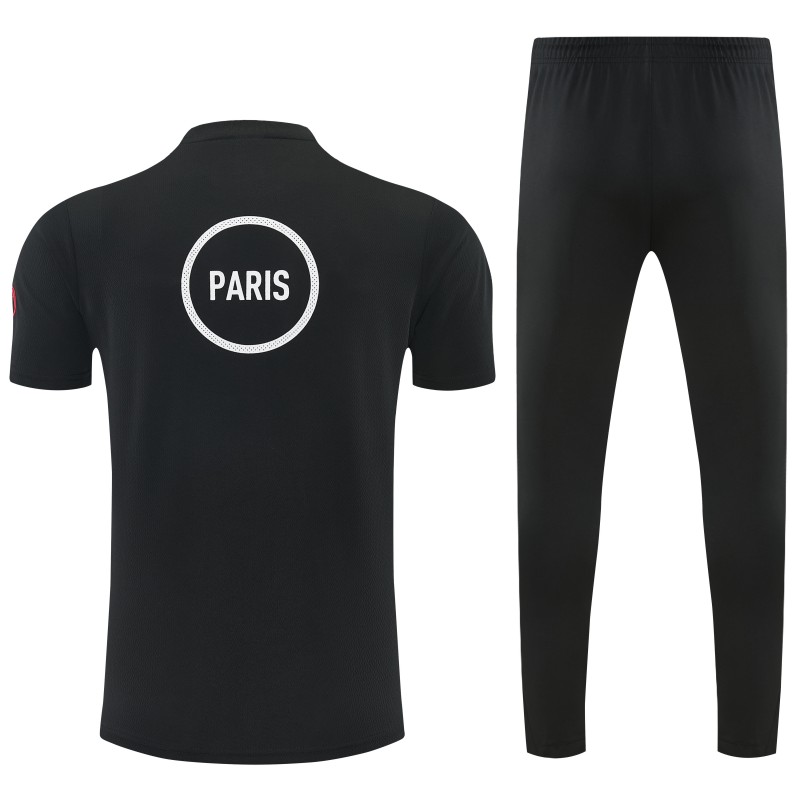 26/27 Paris Saint-Germain Black  Short Sleeve Tracksuit + Long Pants