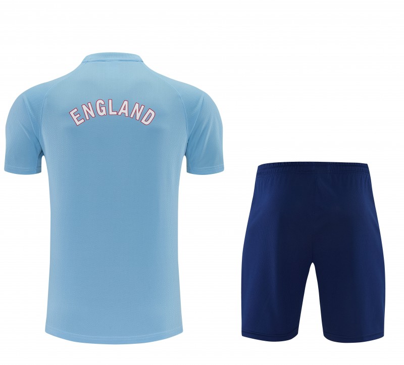 2026 England Sky Blue Short Sleeve + Navy Blue Soccer Shorts