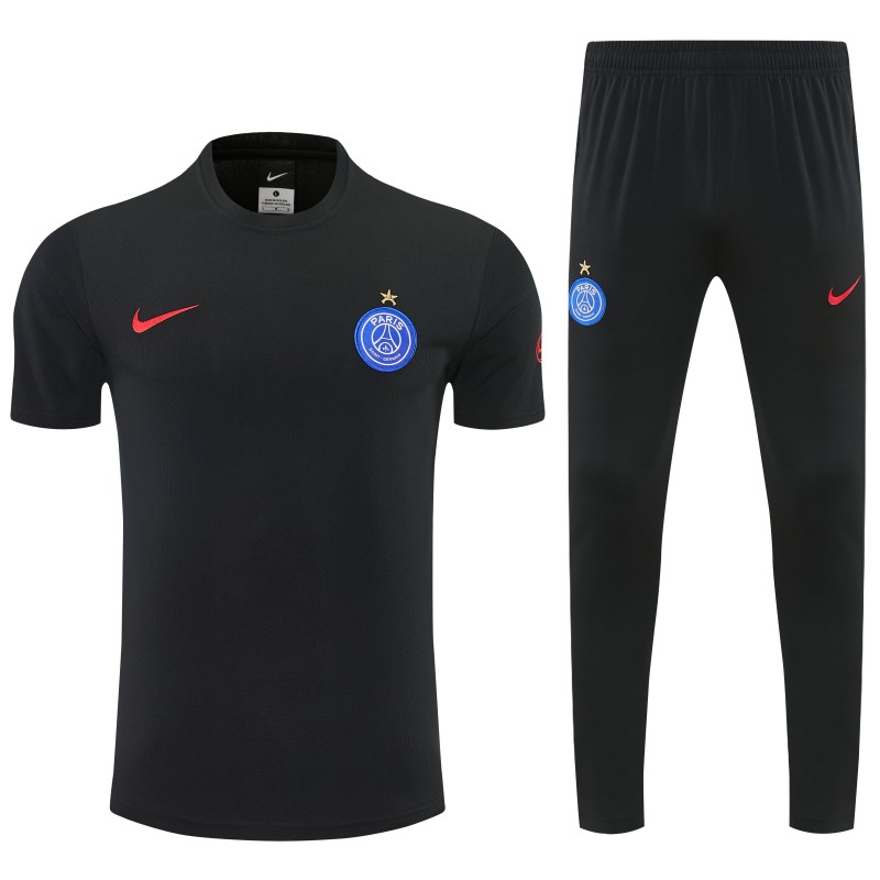 26/27 Paris Saint-Germain Black  Short Sleeve Tracksuit + Long Pants