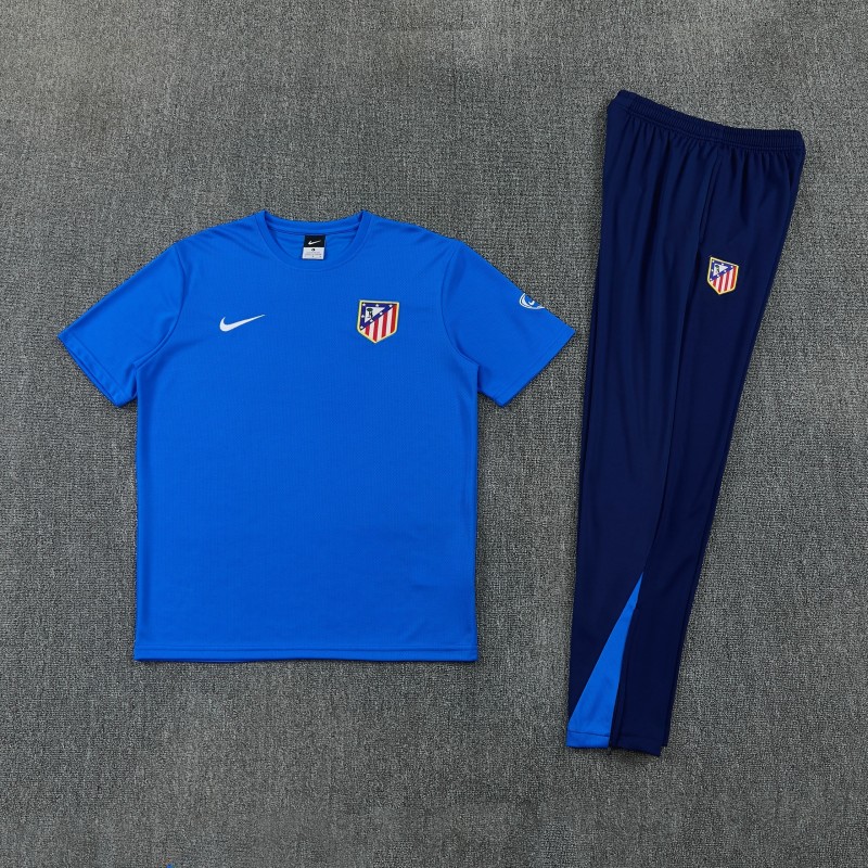 26/27 Atlético de Madrid Blue Short Sleeve Tracksuit + Navy Blue Long Pants