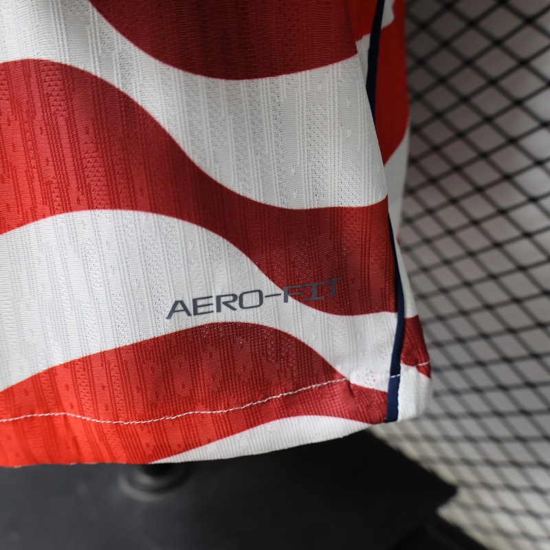 Player Version 2026 USA White & Red with Wave Stripe Long Sleeve Home Jersey