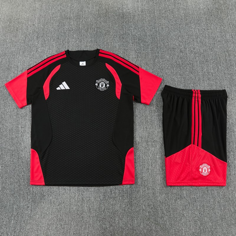 26/27 Manchester United Black &Red Short Sleeve+Soccer Shorts
