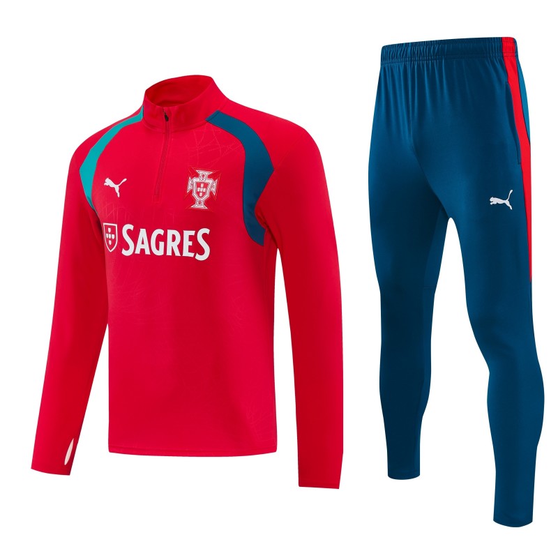 26/27 Portugal Red&Teal Half Zipper Jacket Tracksuit + Long Pants