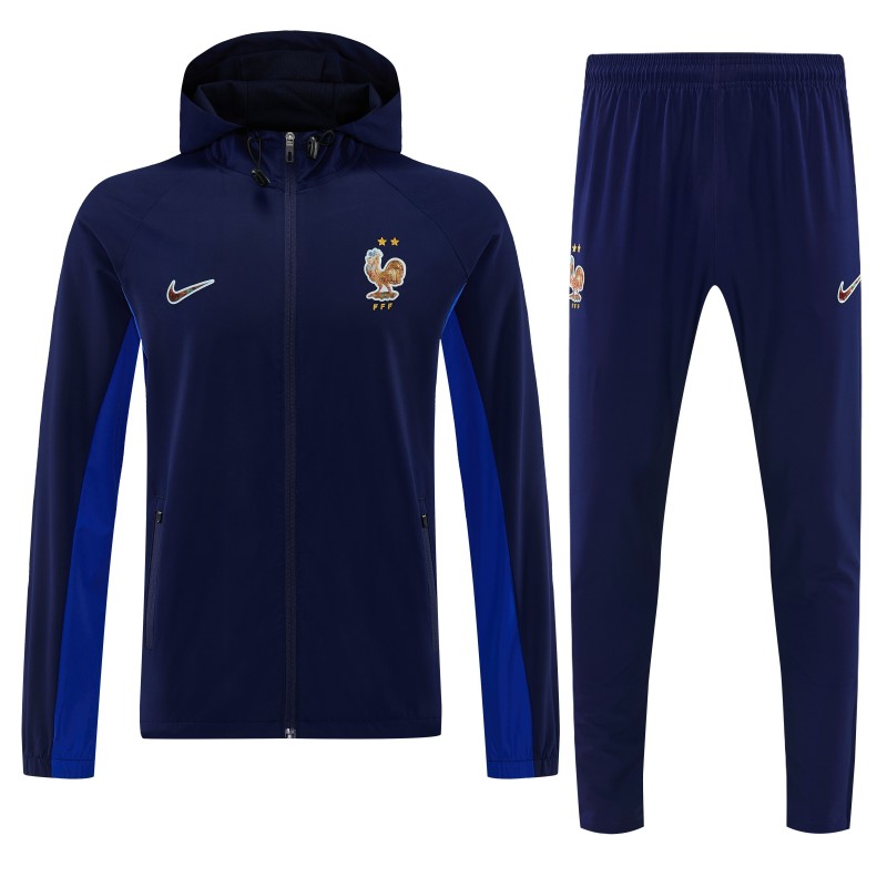 26/27 France Navy Blue Full Zipper Hooded Jacket Tracksuit + Long Pants